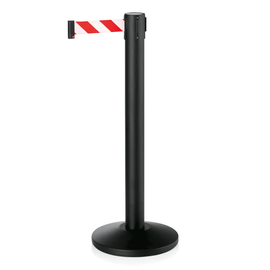 Abgrenzungspfosten mit Gurtband rot/weiß, 5 m, schwarz