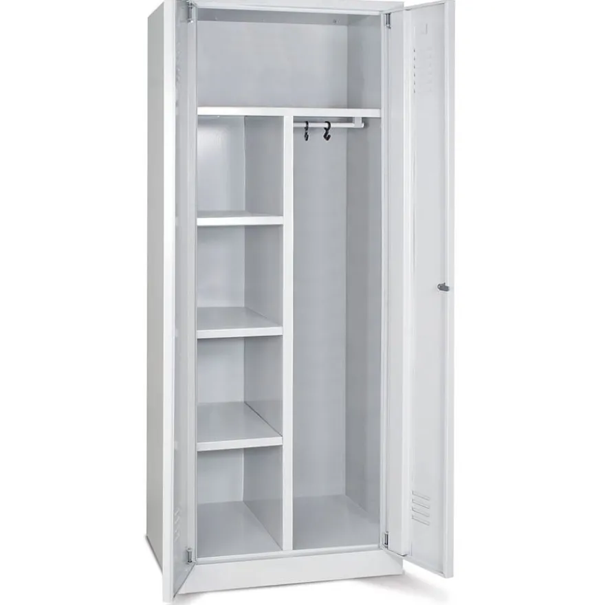 Akten- und Kleiderschrank mit Sockel, BxTxH 600x500x1800 mm, lichtgrau RAL 7035