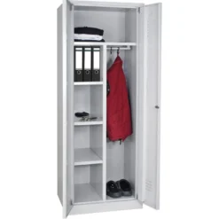 Akten- und Kleiderschrank mit Sockel, BxTxH 600x500x1800 mm, lichtgrau RAL 7035
