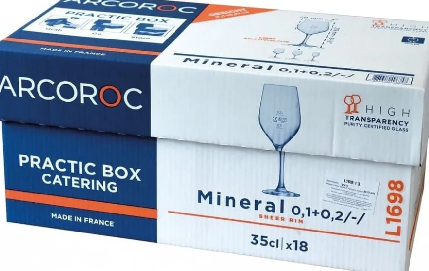 Arcoroc Mineral Weinglas 35 cl mit Füllstrichen bei 0,1 und 0,2 l, 18er Practic-Box