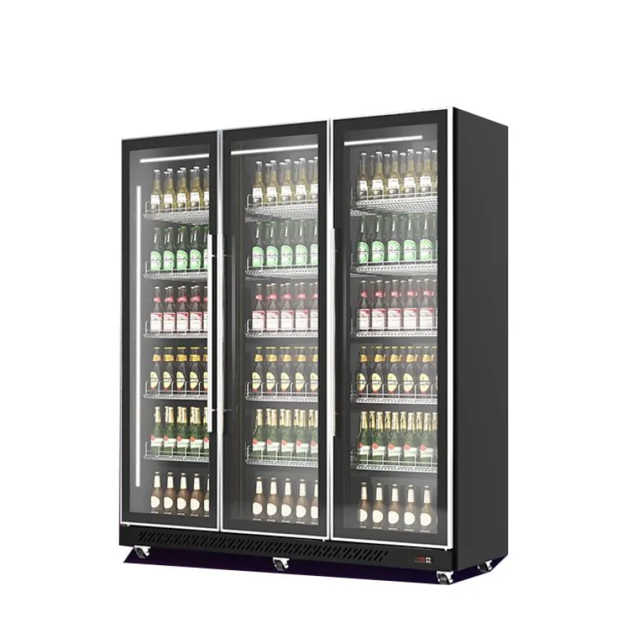 A&S Getränkekühlschrank 1200 Liter schwarz, 3 Klapptüren, auf Rollen