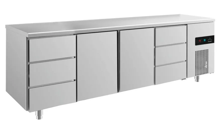 A&S Kühltisch -2 bis +8°C 2330x700x850mm mit 2x Türen und 2x drei Schubladen (4DTTD)