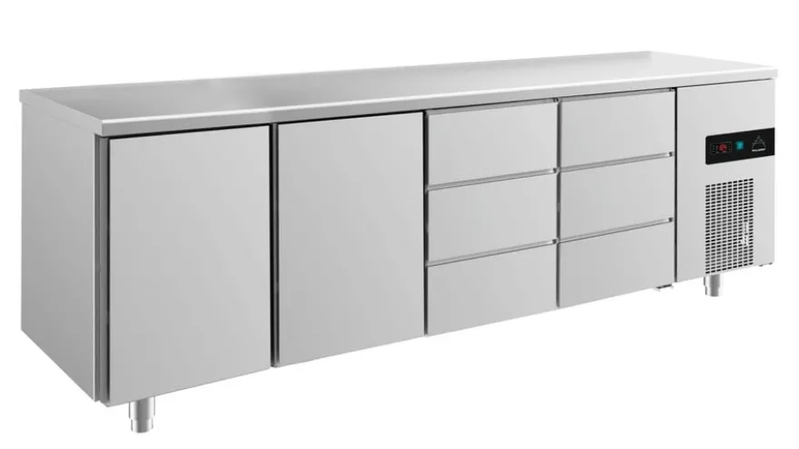 A&S Kühltisch -2 bis +8°C 2330x700x850mm mit 2x Türen und 2x drei Schubladen (4TTDD)