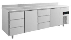A&S Kühltisch -2 bis +8°C 2330x700x850mm mit 2x Türen und 2x drei Schubladen u. Aufkantung (4DTDTA)