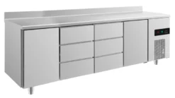A&S Kühltisch -2 bis +8°C 2330x700x850mm mit 2x Türen und 2x drei Schubladen u. Aufkantung (4TDDTA)