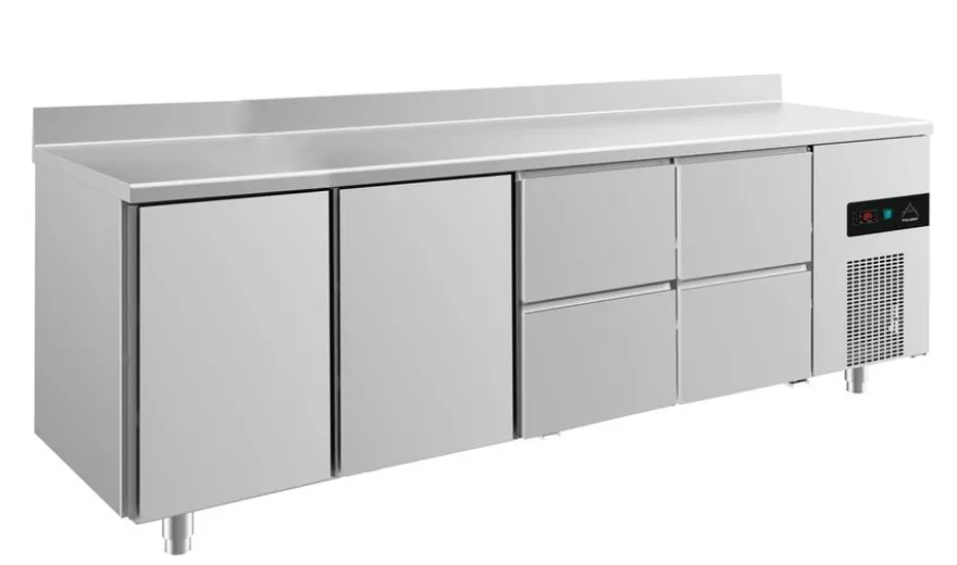 A&S Kühltisch -2 bis +8°C 2330x700x850mm mit 2x Türen und 2x zwei Schubladen u. Aufkantung (4TTZZA)