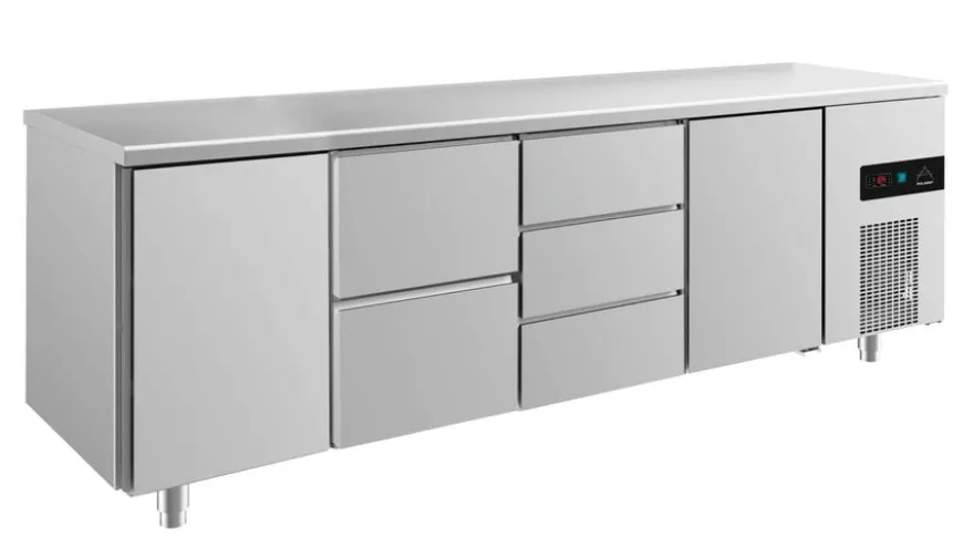 A&S Kühltisch -2 bis +8°C 2330x700x850mm mit 2x Türen, 1x zwei Schubladen und 1x 3 Schubladen (4TZDT)