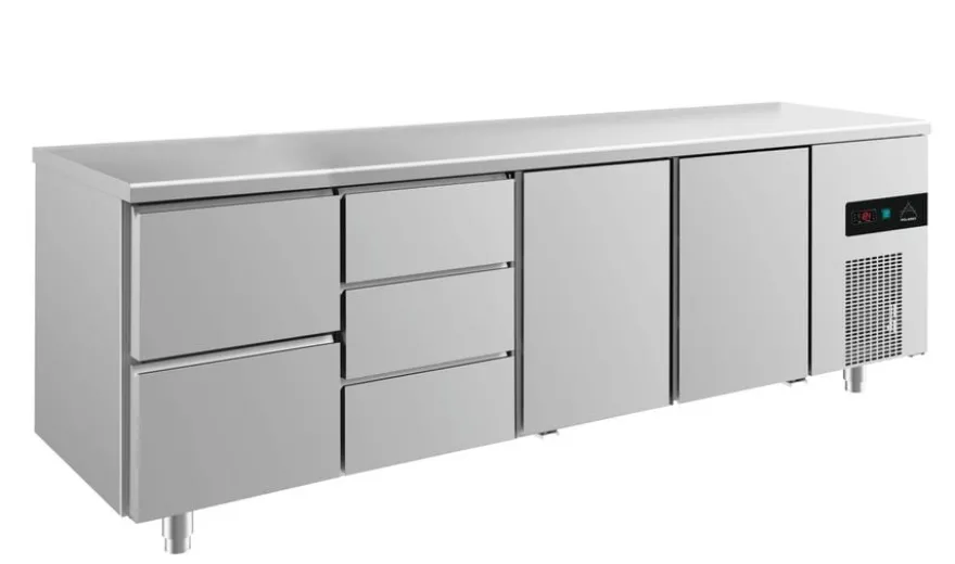 A&S Kühltisch -2 bis +8°C 2330x700x850mm mit 2x Türen, 1x zwei Schubladen und 1x 3 Schubladen (4ZDTT)