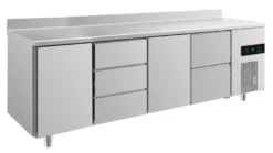 A&S Kühltisch -2 bis +8°C 2330x700x850mm mit 2x Türen, 1x zwei Schubladen und 1x 3 Schubladen u. Aufkantung (4TDTZA)