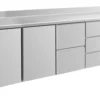 A&S Kühltisch -2 bis +8°C 2330x700x850mm mit 2x Türen, 1x zwei Schubladen und 1x 3 Schubladen u. Aufkantung (4TTZDA)