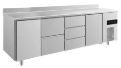 A&S Kühltisch -2 bis +8°C 2330x700x850mm mit 2x Türen, 1x zwei Schubladen und 1x 3 Schubladen u. Aufkantung (4TZDTA)