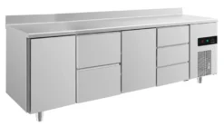 A&S Kühltisch -2 bis +8°C 2330x700x850mm mit 2x Türen, 1x zwei Schubladen und 1x 3 Schubladen u. Aufkantung (4TZTDA)