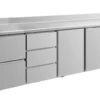 A&S Kühltisch -2 bis +8°C 2330x700x850mm mit 2x Türen, 1x zwei Schubladen und 1x 3 Schubladen u. Aufkantung (4ZDTTA)