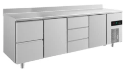 A&S Kühltisch -2 bis +8°C 2330x700x850mm mit 2x Türen, 1x zwei Schubladen und 1x 3 Schubladen u. Aufkantung (4ZTDTA)