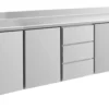 A&S Kühltisch -2 bis +8°C 2330x700x850mm mit 3x Türen und 1x drei Schubladen u. Aufkantung (4TTDTA)