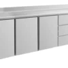 A&S Kühltisch -2 bis +8°C 2330x700x850mm mit 3x Türen und 1x drei Schubladen u. Aufkantung (4TTTDA)