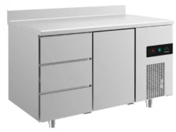 A&S Kühltisch -2 bis +8°C 1400x700x850mm mit 1x Tür und 1x drei Schubladen u. Aufkantung (2DTA)