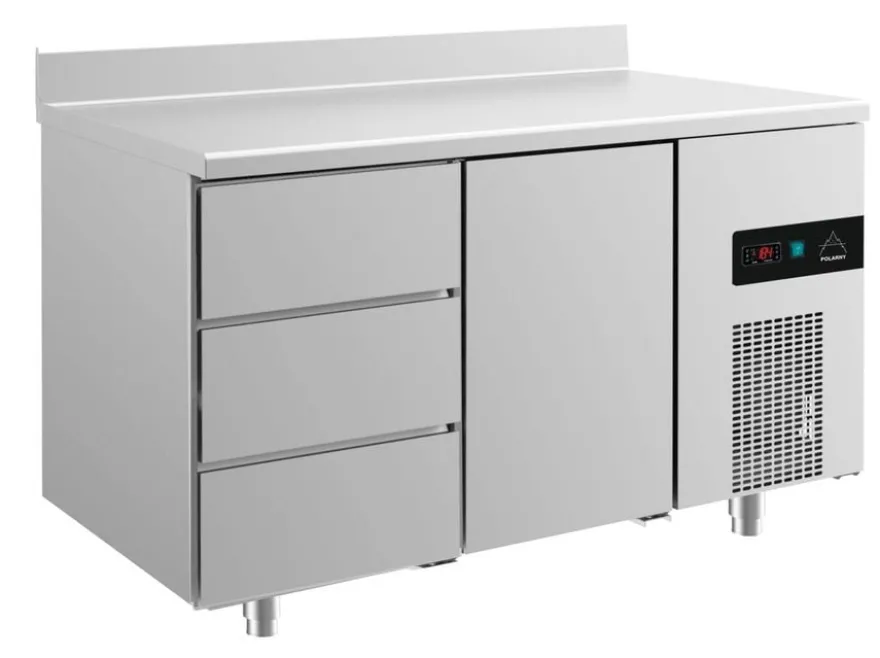A&S Kühltisch -2 bis +8°C 1400x700x850mm mit 1x Tür und 1x drei Schubladen u. Aufkantung (2DTA)