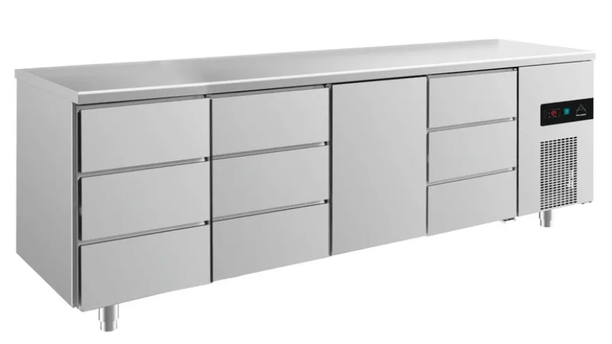 A&S Kühltisch -2 bis +8°C 2330x700x850mm mit 1x Tür und 3x drei Schubladen (4DDTD)