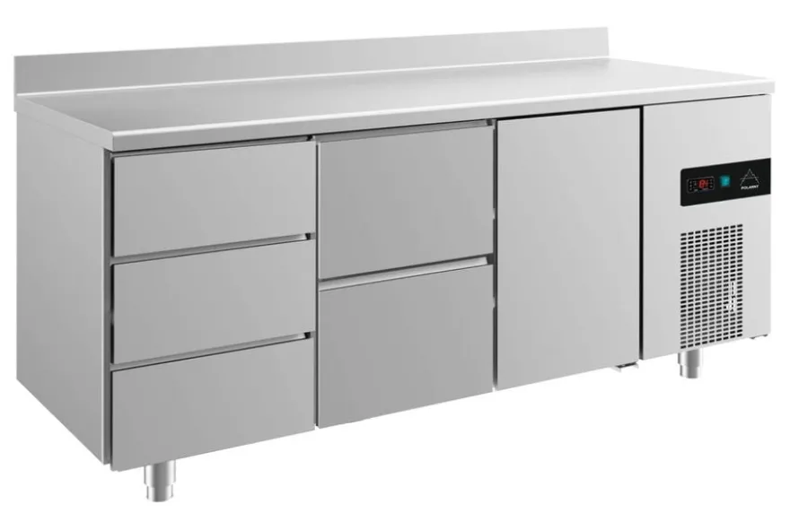A&S Kühltisch -2 bis +8°C 1865x700x850mm mit 1x Tür, 1x zwei Schubladen und 1x drei Schubladen u. Aufkantung (3DZTA)