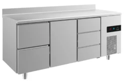 A&S Kühltisch -2 bis +8°C 1865x700x850mm mit 1x Tür, 1x zwei Schubladen und 1x drei Schubladen u. Aufkantung (3ZTDA)
