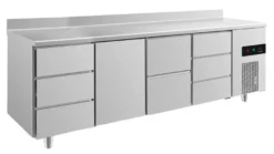 A&S Kühltisch -2 bis +8°C 2330x700x850mm mit 1x Tür, 1x zwei Schubladen und 2x 3 Schubladen u. Aufkantung (4DTZDA)