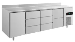 A&S Kühltisch -2 bis +8°C 2330x700x850mm mit 1x Tür, 1x zwei Schubladen und 2x 3 Schubladen u. Aufkantung (4TDDZA)
