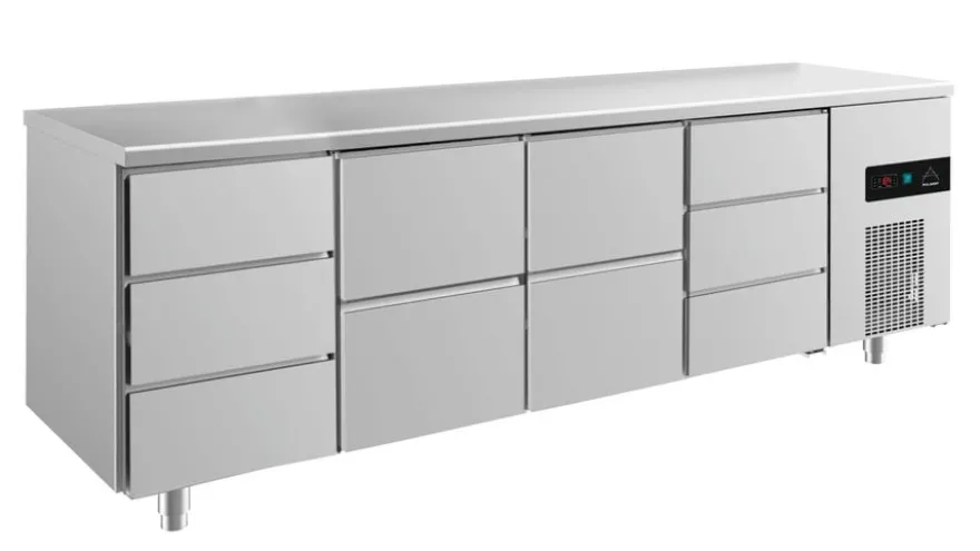 A&S Kühltisch -2 bis +8°C 2330x700x850mm mit 2x zwei Schubladen und 2x drei Schubladen (4DZZD)