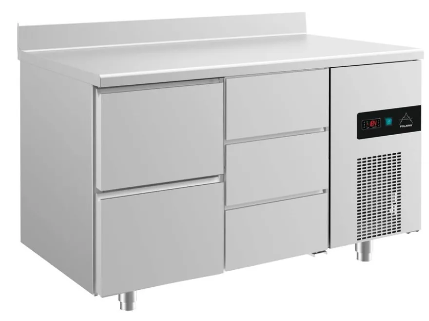 A&S Kühltisch -2 bis +8°C 1400x700x850mm mit 1x zwei Schubladen und 1x drei Schubladen u. Aufkantung (2ZDA)