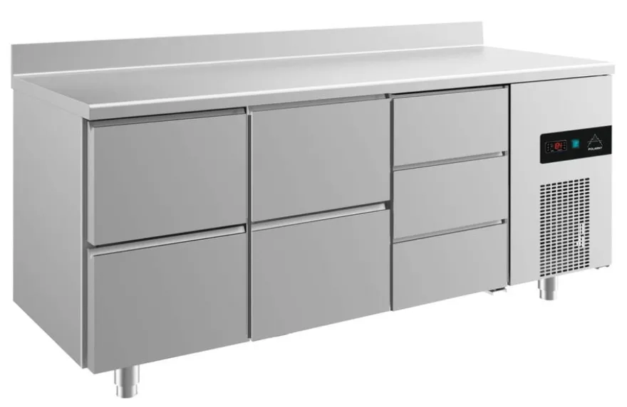 A&S Kühltisch -2 bis +8°C 1865x700x850mm mit 2x zwei Schubladen und 1x drei Schubladen u. Aufkantung (3ZZDA)
