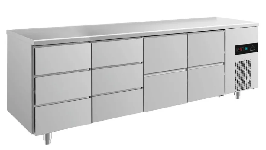 A&S Kühltisch -2 bis +8°C 2330x700x850mm mit 2x zwei Schubladen und 2x drei Schubladen (4DDZZ)