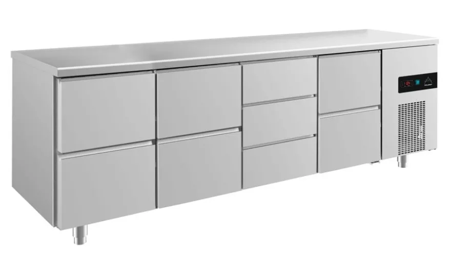 A&S Kühltisch -2 bis +8°C 2330x700x850mm mit 3x zwei Schubladen und 1x drei Schubladen (4ZZDZ)