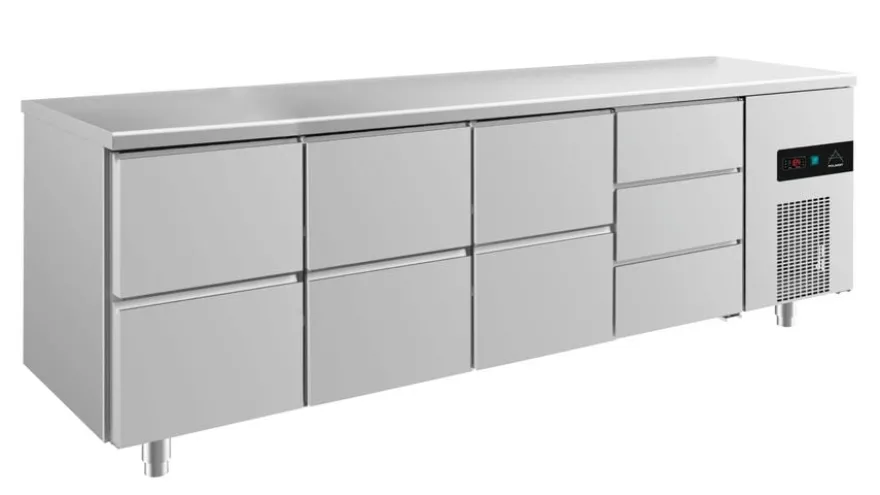 A&S Kühltisch -2 bis +8°C 2330x700x850mm mit 3x zwei Schubladen und 1x drei Schubladen (4ZZZD)