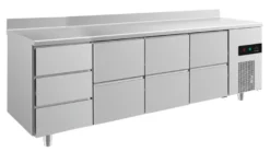 A&S Kühltisch -2 bis +8°C 2330x700x850mm mit 3x zwei Schubladen und 1x drei Schubladen u. Aufkantung (4DZZZA)