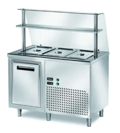 Ausgaben Kühltisch PROFI gekühlt B200 mit Flügeltüren und Glasaufsatz 1200x700x1400 - 3x GN 1/1