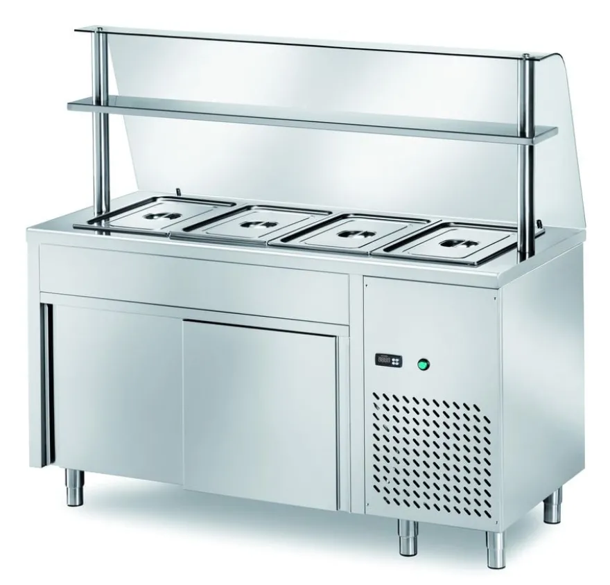 Ausgaben Kühltisch PROFI neutral mit Schiebetüren und Glasaufsatz 1500x700x1400 - 4x GN 1/1