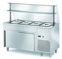 Ausgaben Kühltisch PROFI neutral mit Schiebetüren und Glasaufsatz 900x700x1400 - 2x GN 1/1