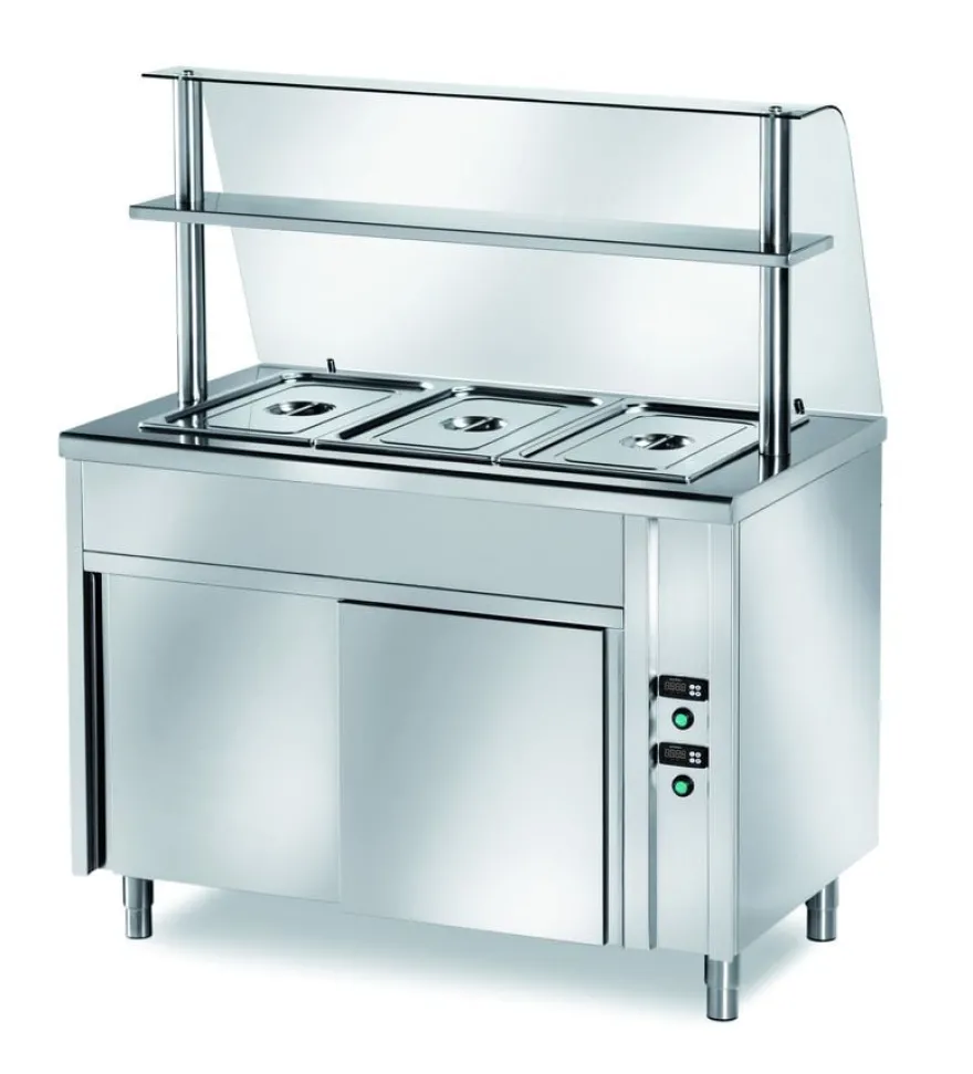 Ausgabe Warmhaltetisch PROFI belüftet mit Schiebetüren 1200x700x890 - 3x GN 1/1