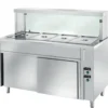 Ausgabe Warmhaltetisch PROFI belüftet mit Schiebetüren und eckigem Glasaufsatz 1500x700x1300 - 4GN1/1