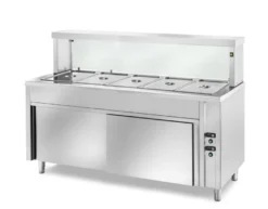 Ausgabe Warmhaltetisch PROFI belüftet mit Schiebetüren und eckigem Glasaufsatz 2000x700x1300 - 5GN1/1