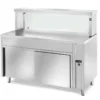 Ausgabe Warmhaltetisch PROFI neutral mit Flügeltür, geheizter Oberplatte und eckigem Glasaufsatz 900x700x1300