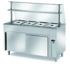 Ausgabe Warmhaltetisch PROFI neutral mit Schiebetüren und Glasaufsatz 2000x700x1400 - 5x GN 1/1