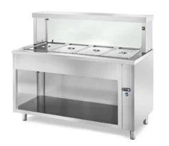 Ausgabe Warmhaltetisch PROFI neutral offen mit eckigem Glasaufsatz 1200x700x1300