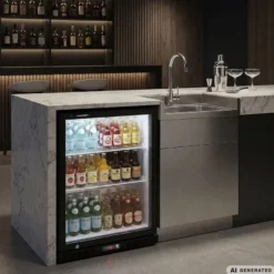Barkühlschrank ECO 130 schwarz, LED Beleuchtung, unterbaubar