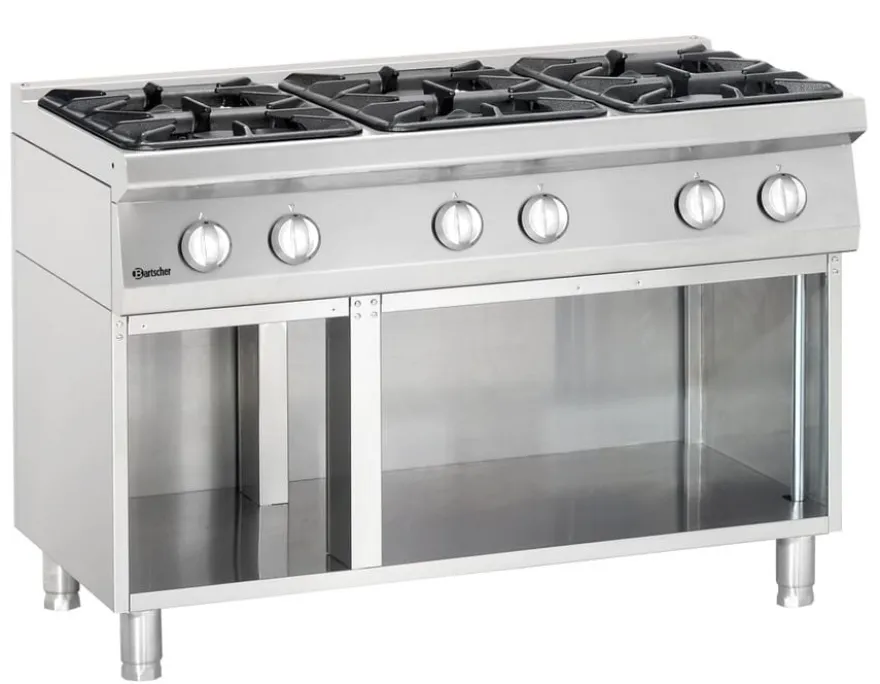 Bartscher Gasherd Serie 700 Classic mit offenem Unterbau, 6 Flammen - Standgerät