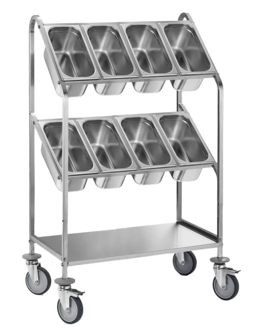 Besteckwagen PROFI mit zwei Ablageborde für 8x GN 1/3-150