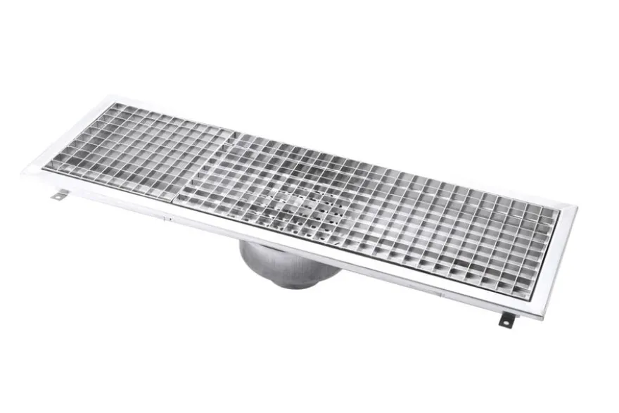Bodenablauf aus Edelstahl - vertikaler Abgang - 900 x 300 x 180 mm