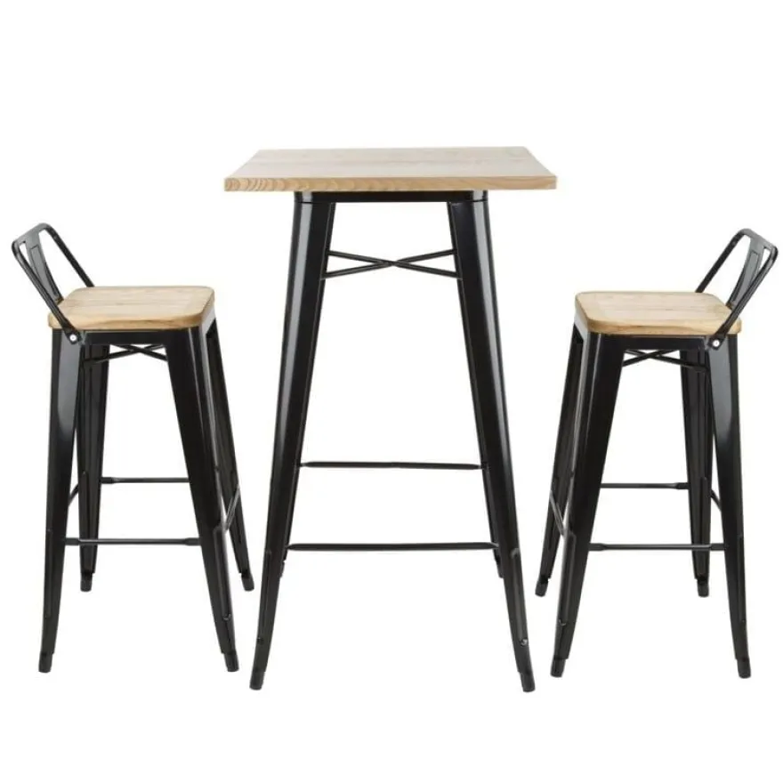 Bolero Bistro Bartisch mit Holzplatte schwarz