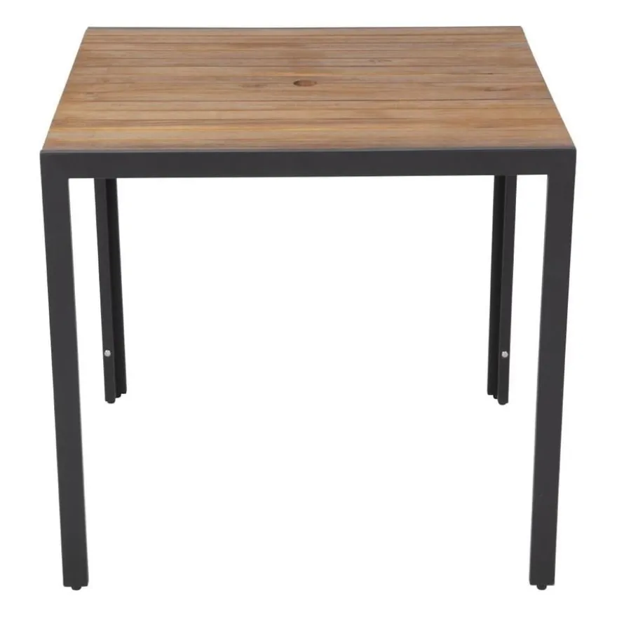 Bolero quadratischer Stahl- und Akazienholztisch 80cm