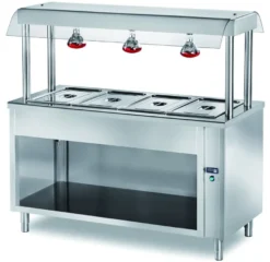 Buffetinsel Warm PROFI offen mit Hustenschutz und Heizlampen 2000x700x1500 - 5x GN1/1